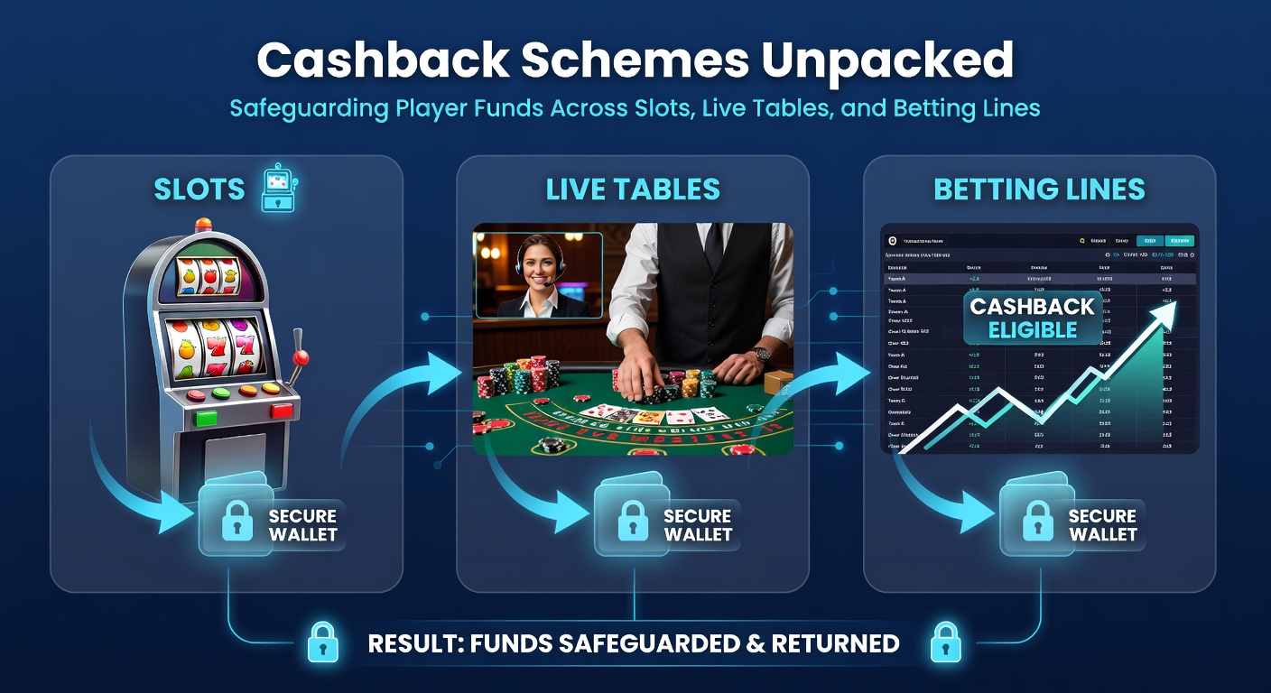 Live dealer tafels met cashback iconen, illustrerend fondsenbescherming in real-time spellen