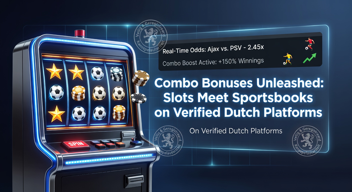 Schermafbeelding van een dynamische combo bonus interface waar slots en sportweddenschappen samenkomen op een Nederlands gelicenseerd platform, met bonussen die overlappen en spelers extra kansen bieden