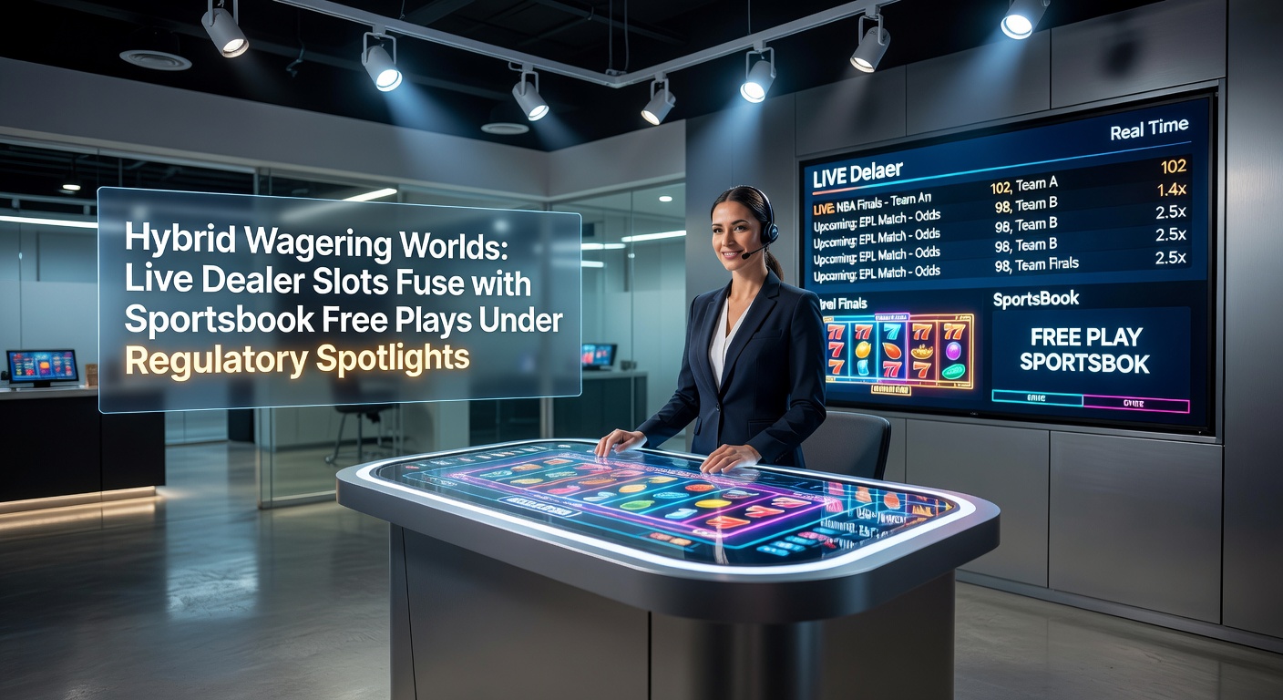 Schermafbeelding van een hybride gokplatform met live dealer slots en sportsbook integratie, inclusief free plays en live weddenschappen