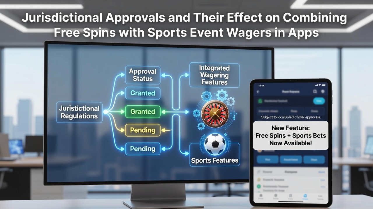 Illustratie van mobiele apps die gratis spins en sportweddenschappen combineren onder verschillende jurisdicties