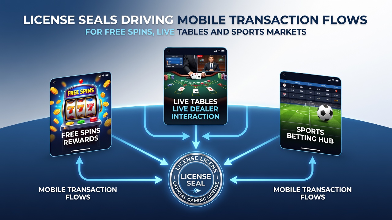 Mobiele casino app met licentiezegel en transacties voor gratis spins en live games