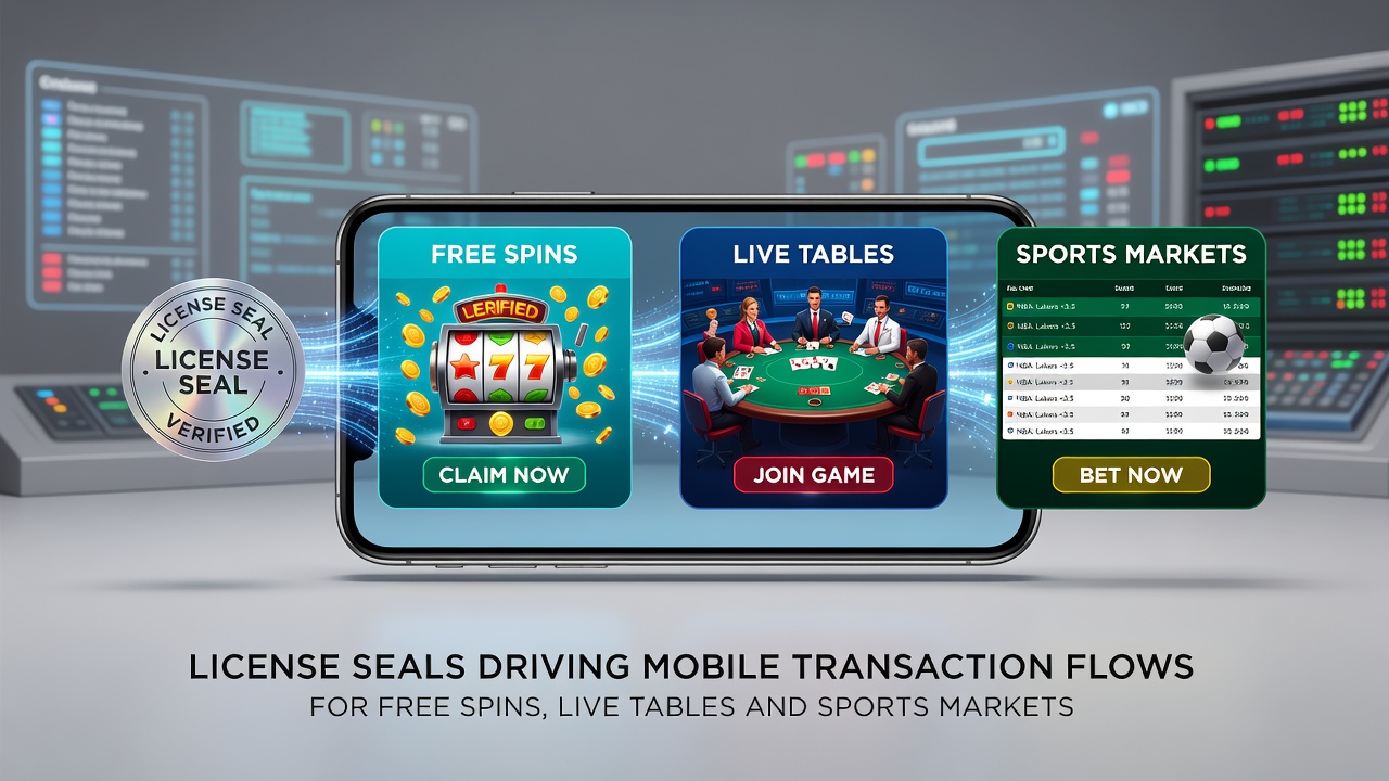 Live dealer tafel en sportmarkt interface op mobiel met licentiezegel