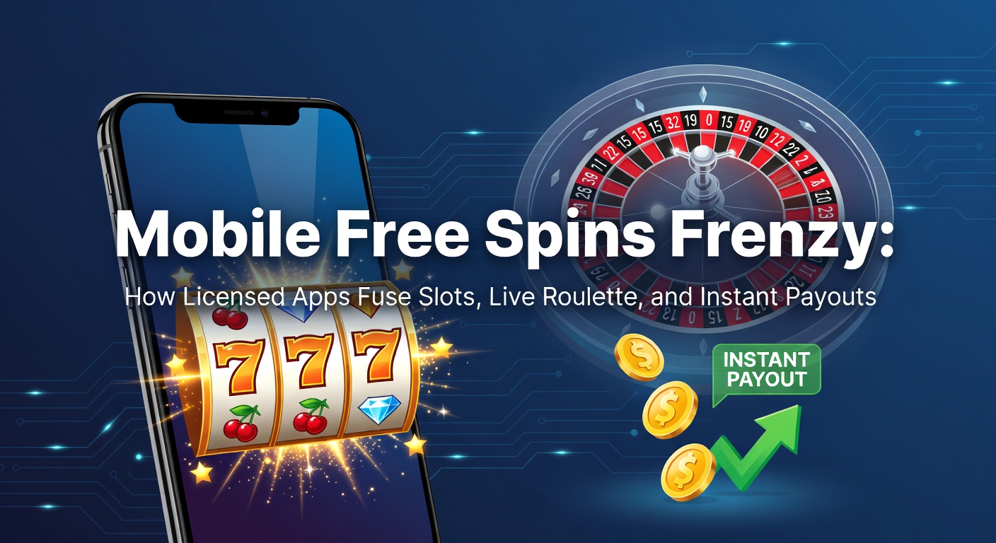 Schermafbeelding van een mobiele casino-app met draaiende slots en live roulette-tafel, inclusief free spins bonus en snelle uitbetaaloptie