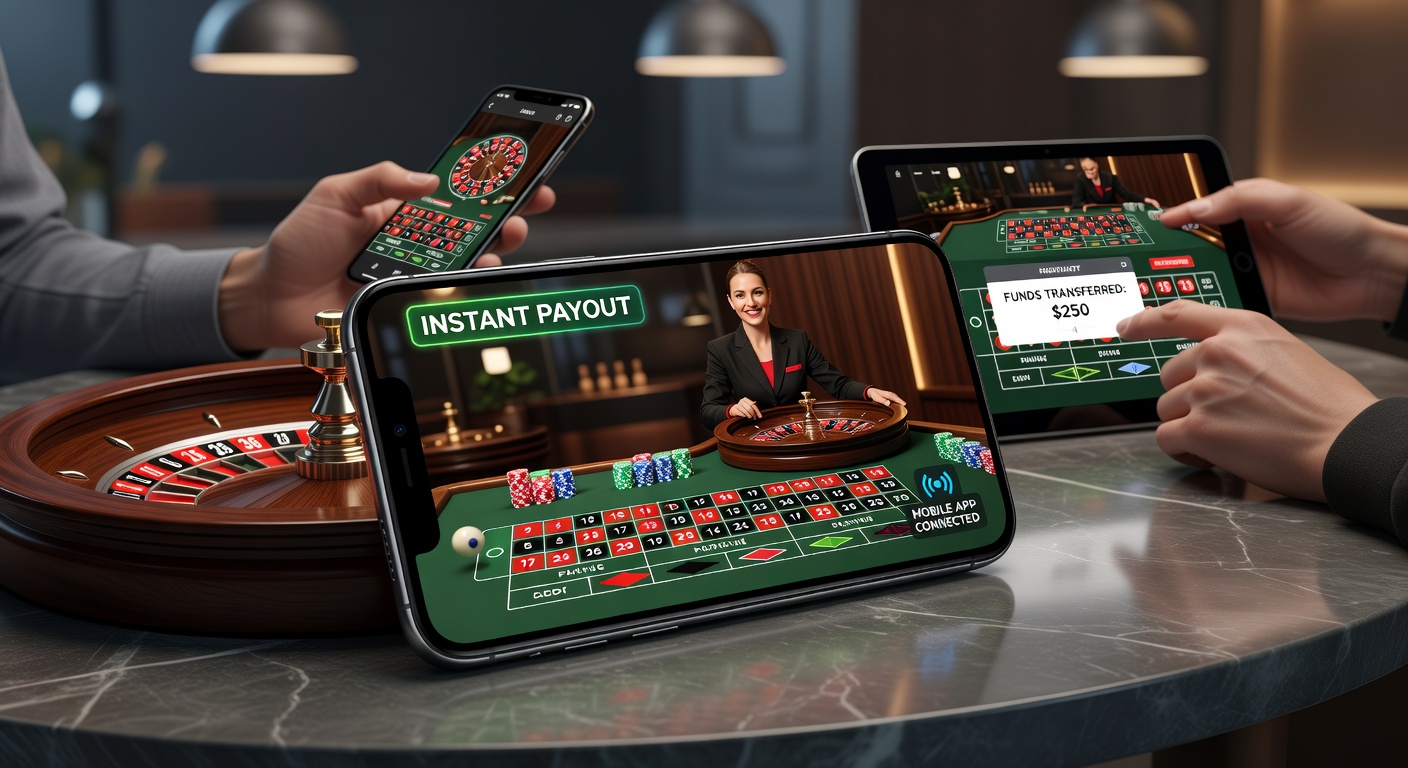 Mobiele roulette app met live dealer op smartphone scherm, ballen rollen op wiel terwijl chat en bets zichtbaar zijn