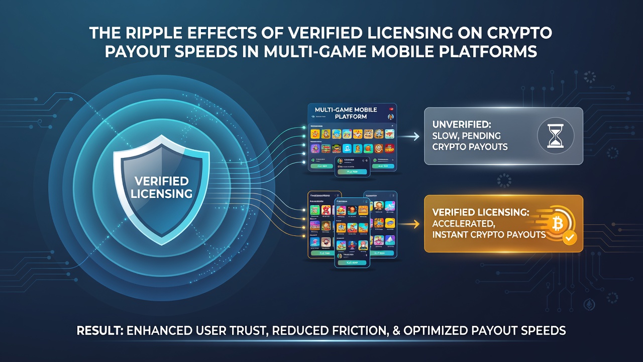 Grafiek die crypto-uitbetalingssnelheden vergelijkt tussen gelicenseerde en niet-gelicenseerde mobiele platforms
