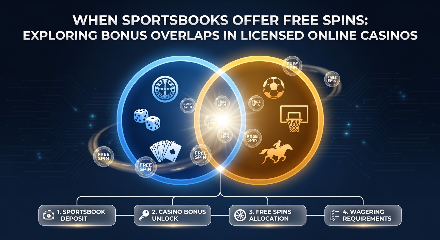 Grafiek met voorbeelden van bonusoverlaps, tonen gratis spins gekoppeld aan sportsbook-weddenschappen in een gelicenseerd casino-platform